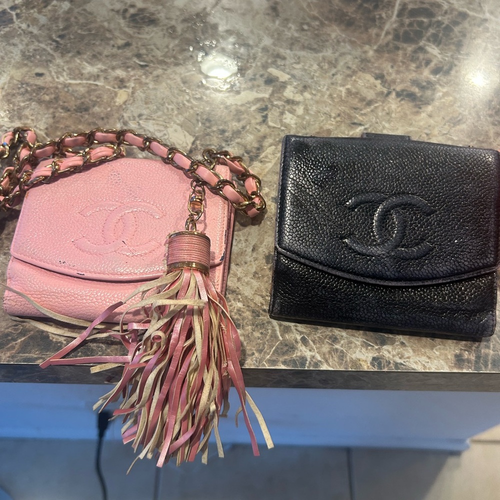 CHANEL Pink and Black Leather Wallets